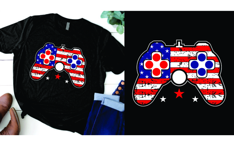 Gamepad/gamecontroller met Amerikaanse vlag 4 juli Onafhankelijkheidsdag patriottisch T-shirt