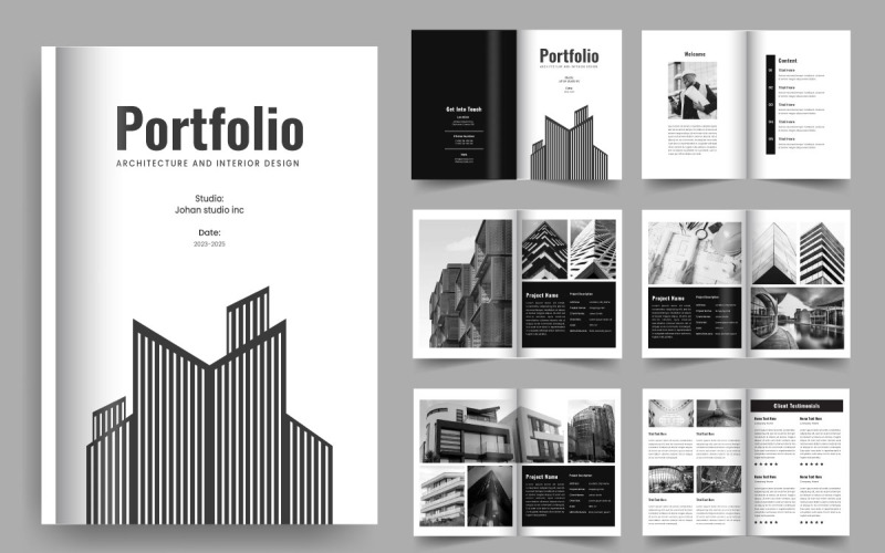 Modello di portfolio di architettura e costruzione di tecnologie moderne, portfolio di design