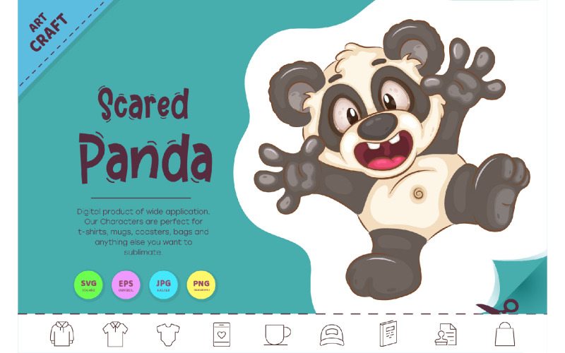 Przestraszona kreskówka Panda. Obrazek.