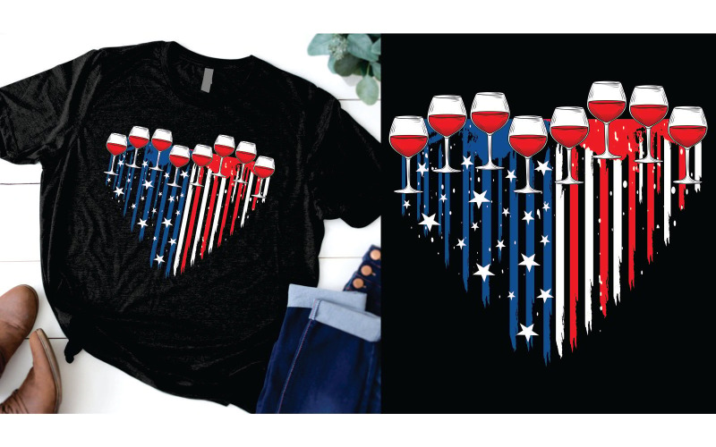 Red wine & Blue 4th of July independence day usa for women men T-Shirt Design