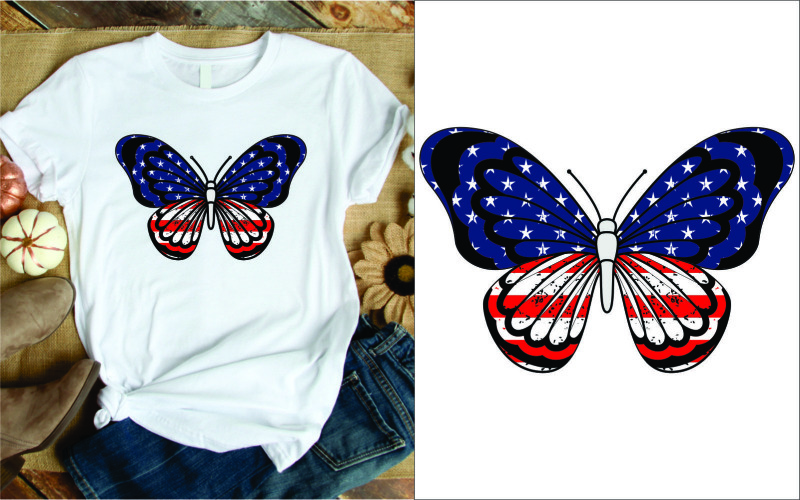 T-shirt z motylem i flagą amerykańską z motywem 4 lipca