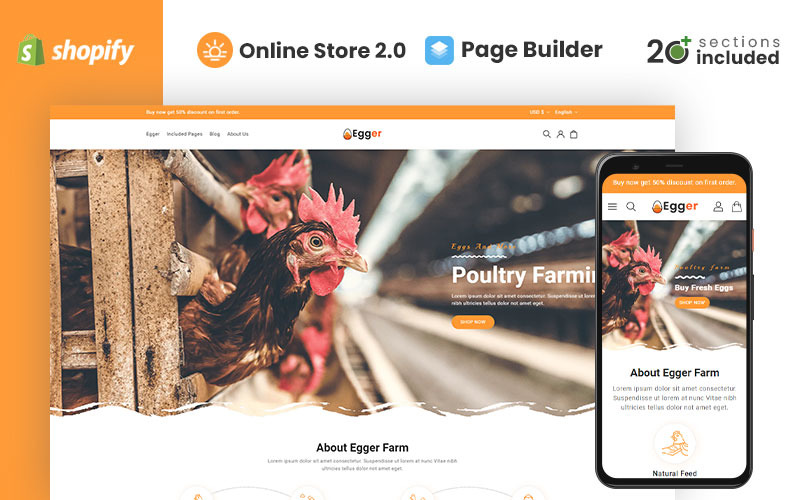 Egger - Shopify-tema för fjäderfä och gård