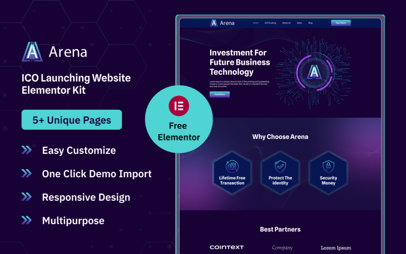 Kit Elementor de lançamento da Arena ICO