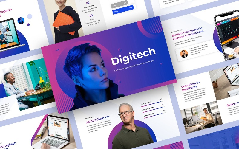 Digitech - BT ve Teknoloji Şirketi Sunumu PowerPoint Şablonları