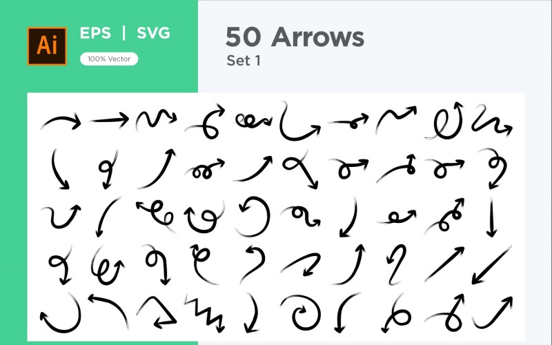 Set di disegni a freccia astratta disegnata a mano 50 V 1 sec .3
