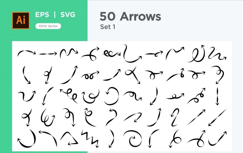 Conjunto de design de seta abstrata desenhada à mão 50 V 1 seg 0,5