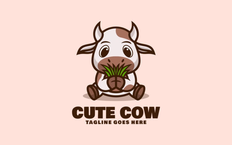 Logotipo de desenho animado de mascote de vaca fofa