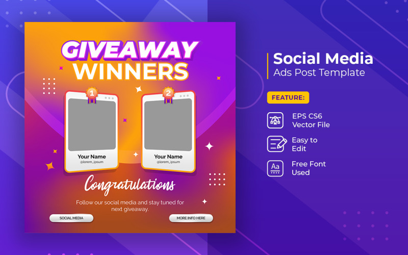 Bekanntgabe des Gewinners des Gewinnspiels, Social-Media-Post-Banner-Vorlage, Band 5