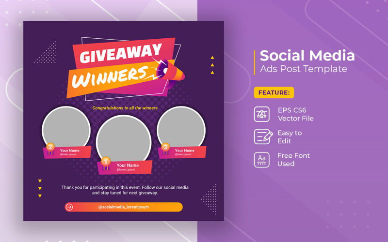 Bekanntgabe des Gewinnspiel-Gewinners, Social-Media-Post-Banner-Vorlage, Band 1