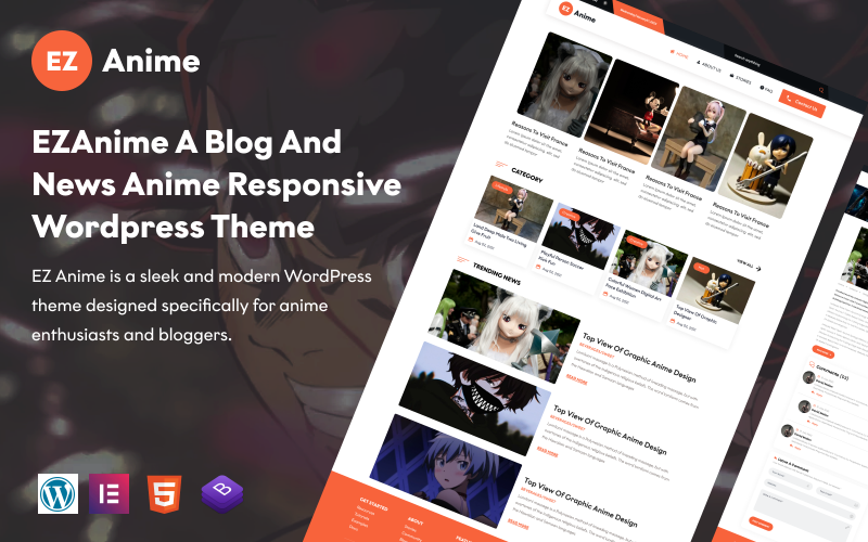EZAnime Un blog et des actualités Anime Responsive Elementor thème wordpress