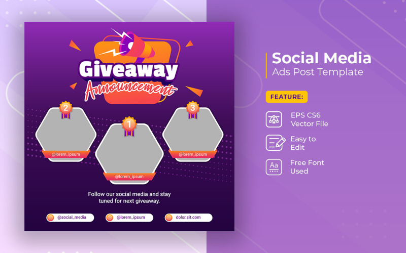 Giveaway winner announcement social media post banner template vol 9