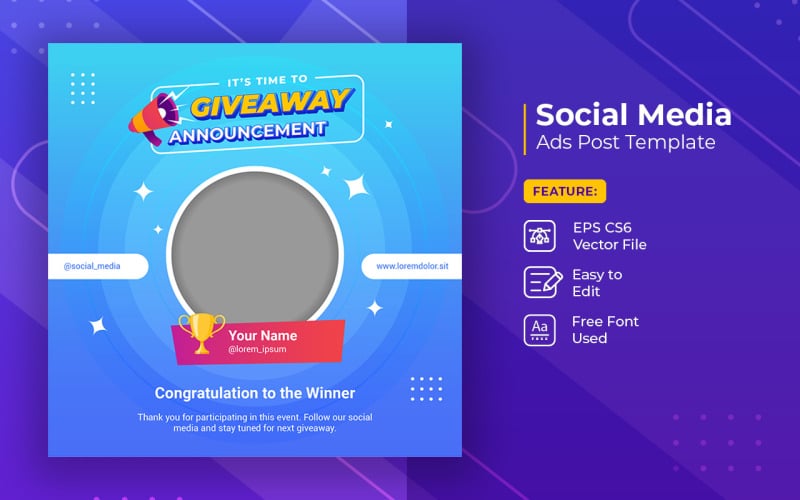 Plantilla de banner de publicación de redes sociales de anuncio de ganador de sorteo vol 8