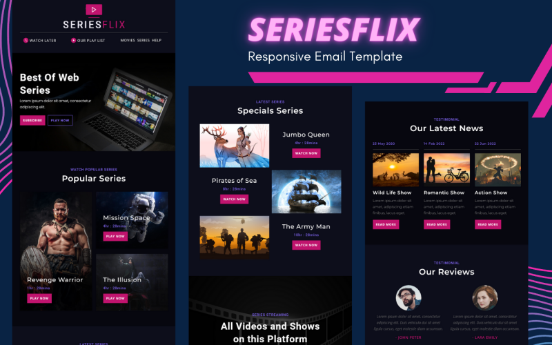 Seriesflix - Modèle d'e-mail de série Web réactif