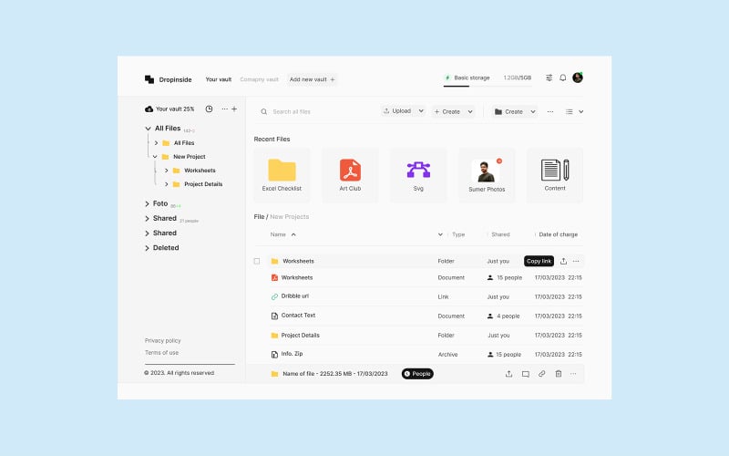 Dashboard voor opslagbeheer UI-ontwerp