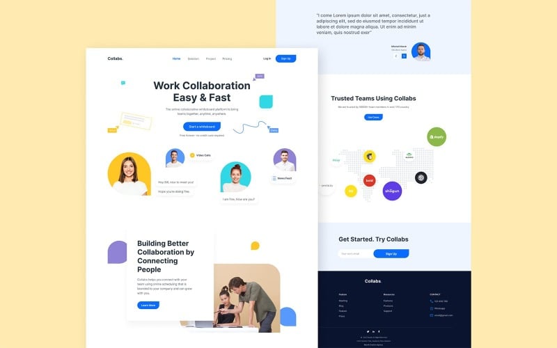 Design de interface do usuário da página de destino da equipe de colaboração em figma