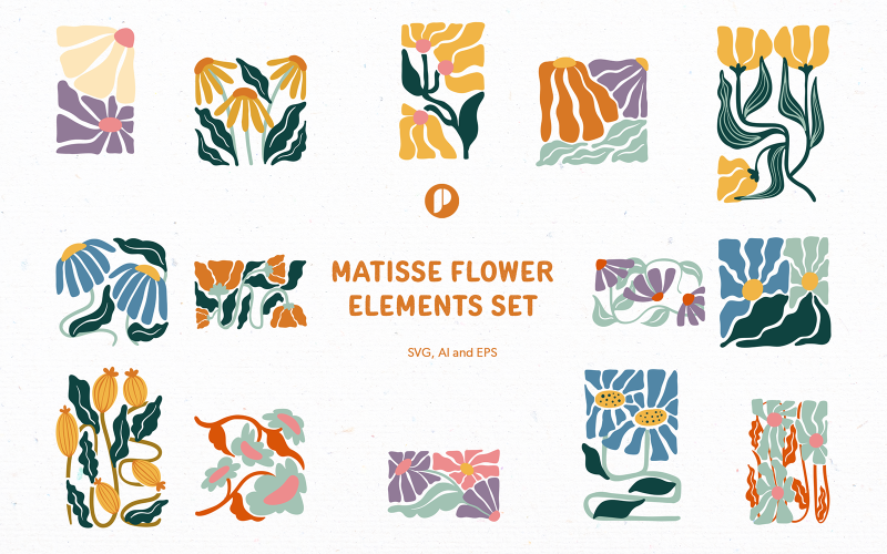 Färgglada Matisse Flower Element Set