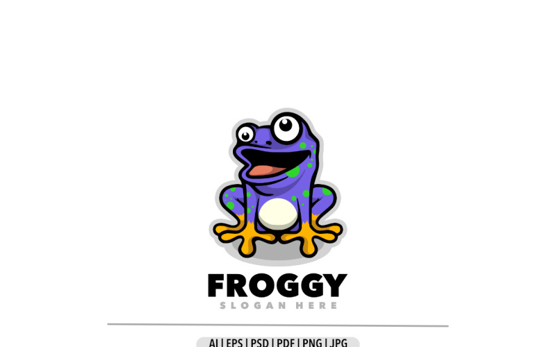 Lila Maskottchen-Cartoon-Logo des Frosches