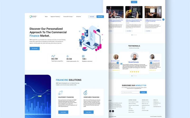 Progettazione dell'interfaccia utente della pagina di destinazione del capitale finanziario