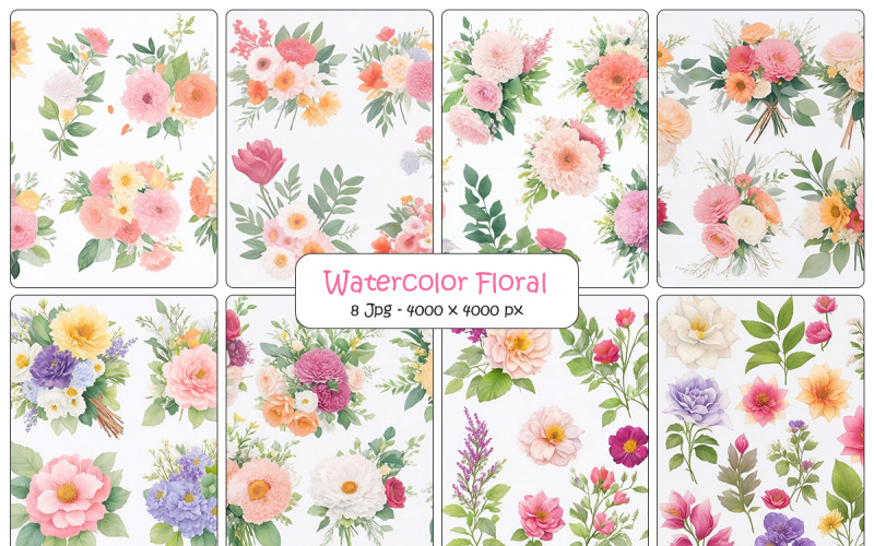 Akvarel květinové listy design, růžové květinové větve pozadí, květinová botanická sada