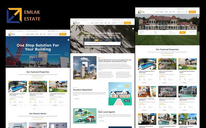Emlak - HTML a šablona víceúčelové webové stránky pro nemovitosti, architekturu a stavebnictví