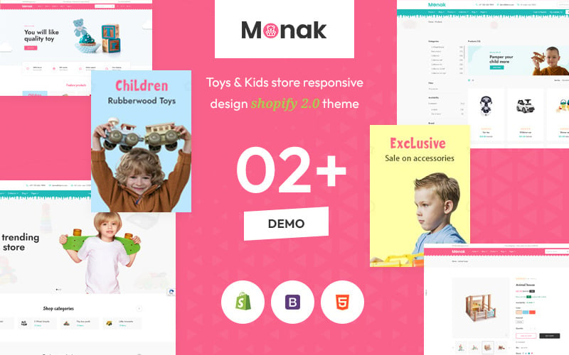 Monak - Детская мода и игрушки Премиум Shopify Тема