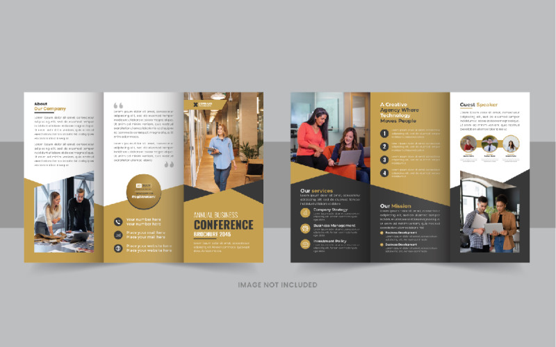 Design der dreifach gefalteten Broschüre für Geschäftskonferenzen