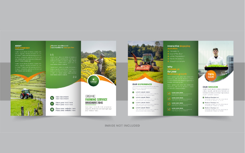 Layout di progettazione del modello di brochure a tre ante per giardinaggio o cura del prato