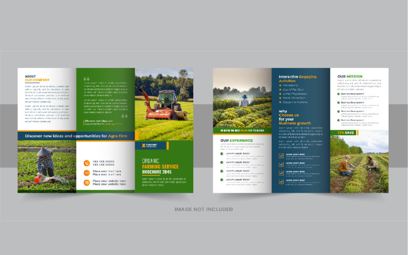 Mise en page du modèle de brochure à trois volets pour le jardinage ou l'entretien des pelouses