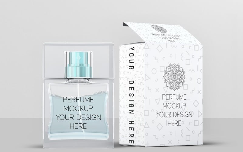 Mockup di bottiglia e scatola di profumo