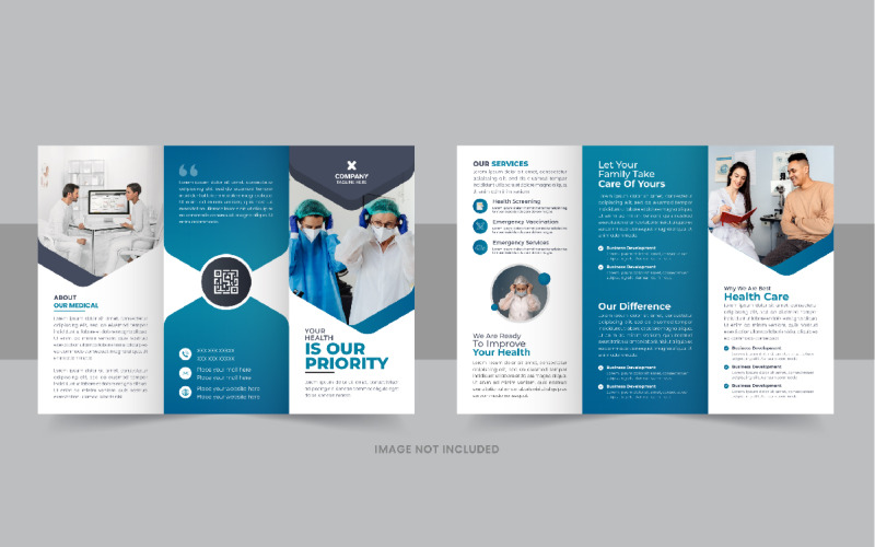 Egészségügyi vagy orvosi szolgáltatás háromrészes brosúra tervezése