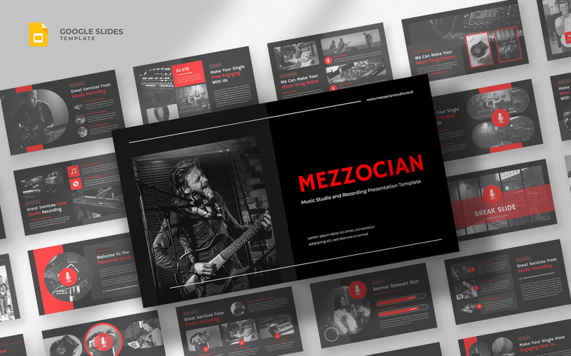 Mezzocian - Modèle de diapositives Google pour studio de production et d'enregistrement de musique