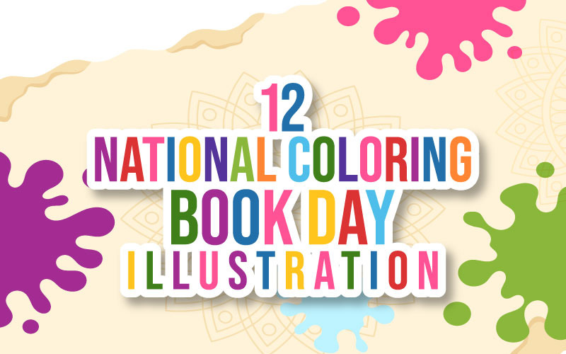 12 National Coloring Book Day Illustration