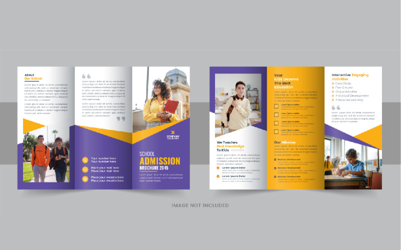 Crianças de volta à admissão escolar ou layout de design de brochura com três dobras de educação, design de brochura escolar