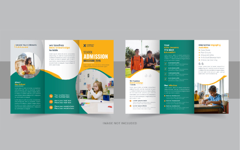 Crianças de volta à admissão escolar ou modelo de design de brochura com três dobras de educação, brochura de volta à escola
