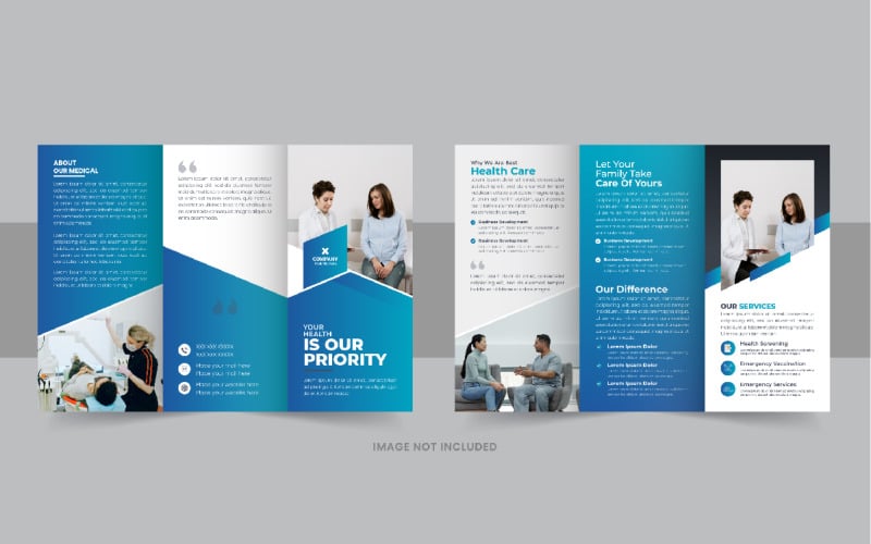Hälso- och sjukvård eller medicinsk service trifold broschyr malldesign