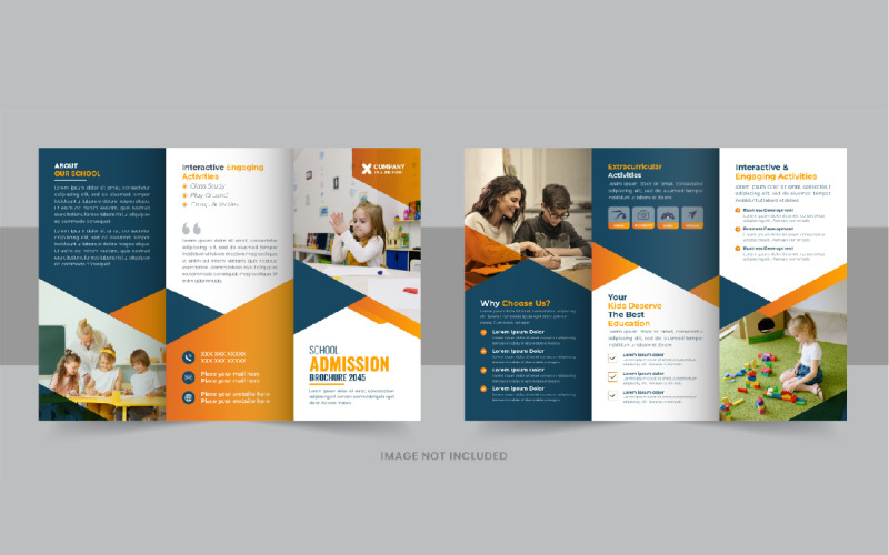 Moderne kinderen terug naar school toelating of onderwijs driebladige brochure ontwerp sjabloon lay-out vector
