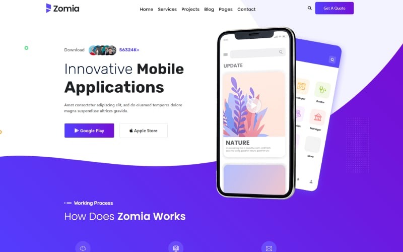 Шаблон веб-сайта Zomia App Software Bootstrap HTML5