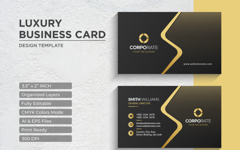 Design de Cartão de Visita Dourado de Luxo - Modelo de Identidade Corporativa V.066