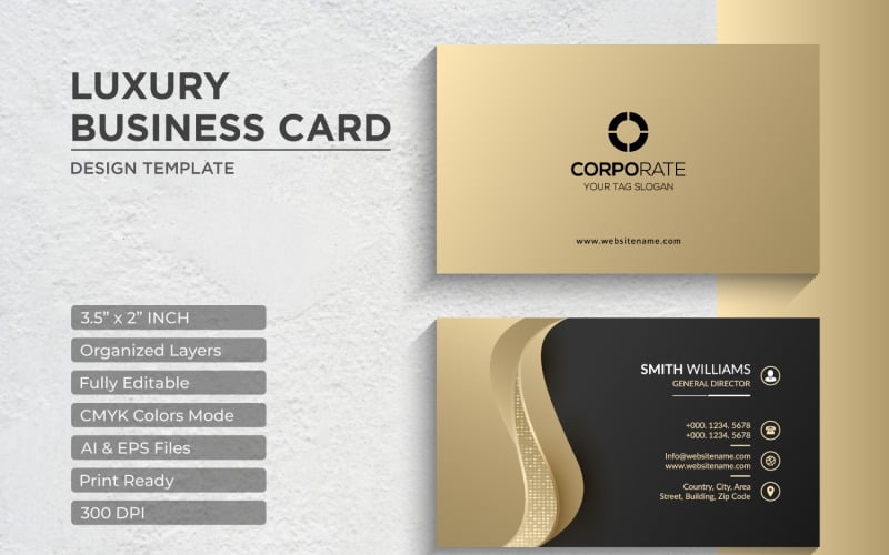 Luxury Golden Business Card Design - Corporate Identity Template V.048