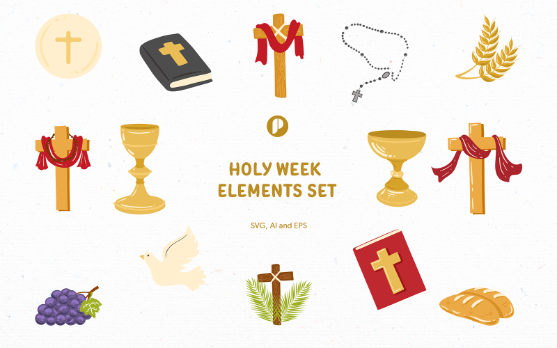 Handgetekende Heilige Week Elementen Set