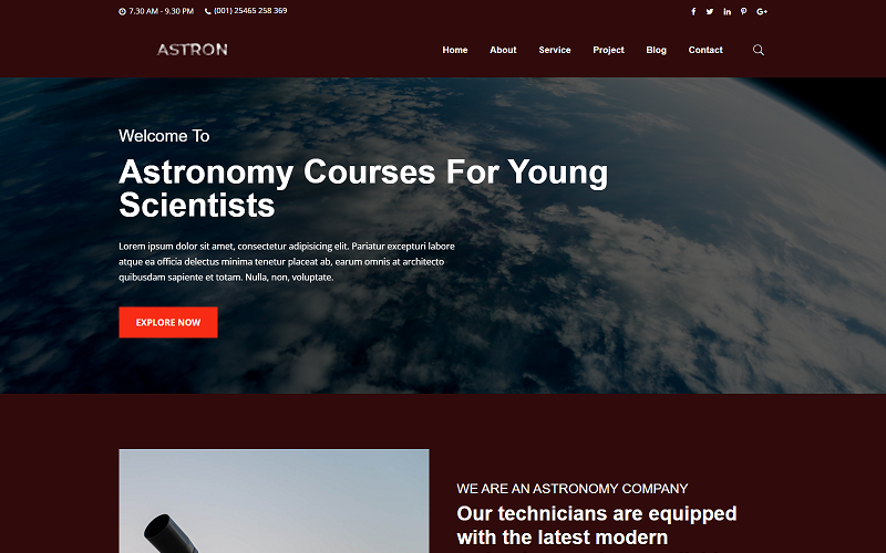 Modello di sito Web Html di astronomia