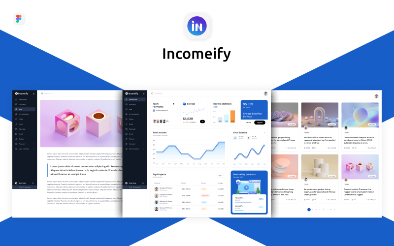 Incomeify - Tableau de bord d'administration et kit d'interface utilisateur Figma Template