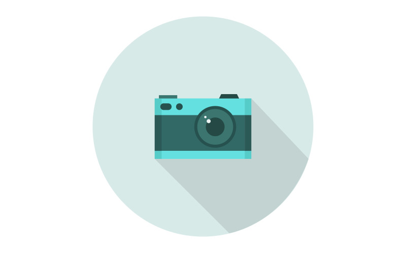 Icona della fotocamera illustrata e colorata su sfondo bianco