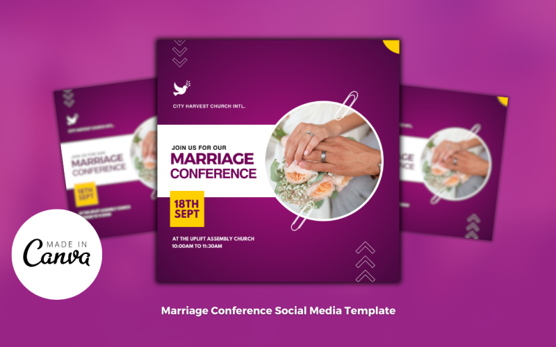 Modèle de médias sociaux Canva de l'église de conférence sur le mariage