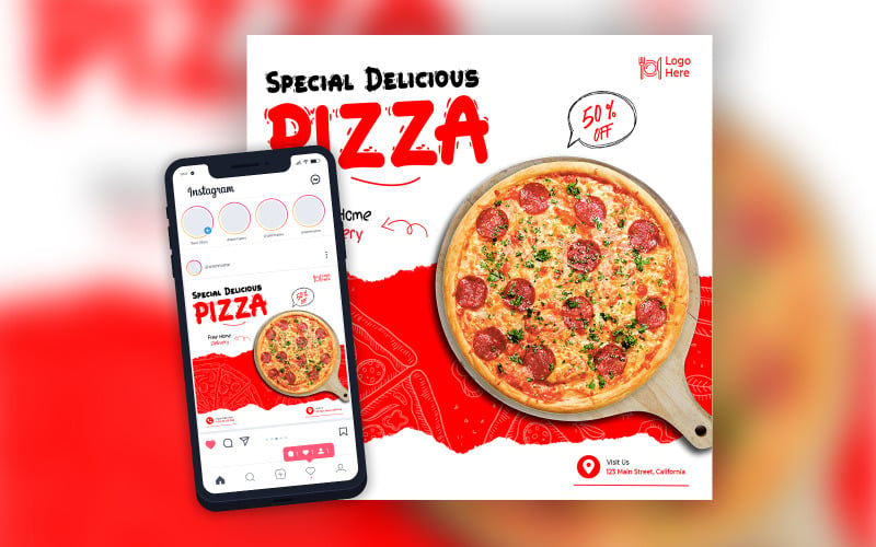 Modello di post sui social media per il menu della pizza