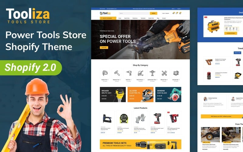 Tooliza - 汽车、工具和五金店 Shopify 2.0 响应式模板