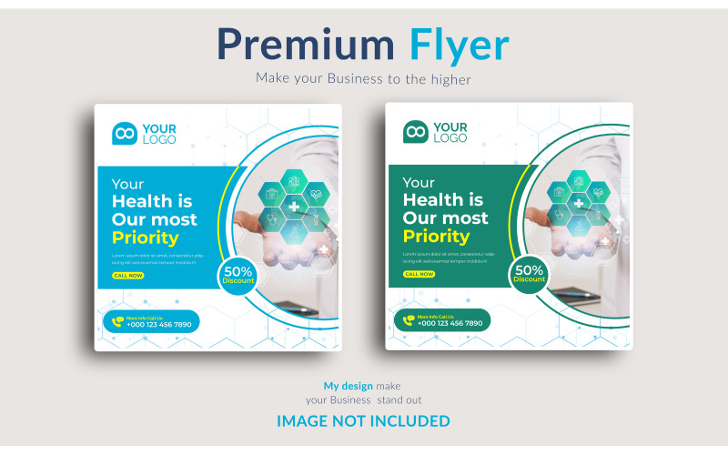 Impulsione sua campanha de assistência médica com nosso modelo de PSD de panfletos de mídia social premium