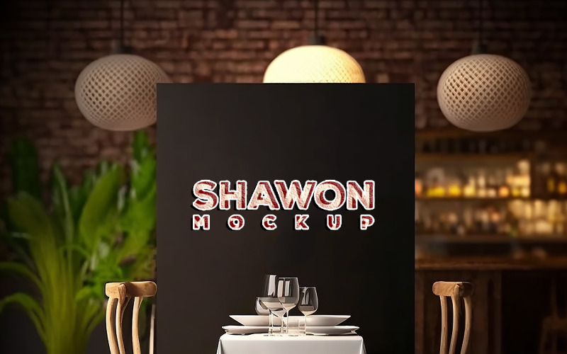Maqueta 3D | Maqueta de Shawon | Maqueta de logotipo de Sing | cartelera negra y fondo de pared de ladrillo.