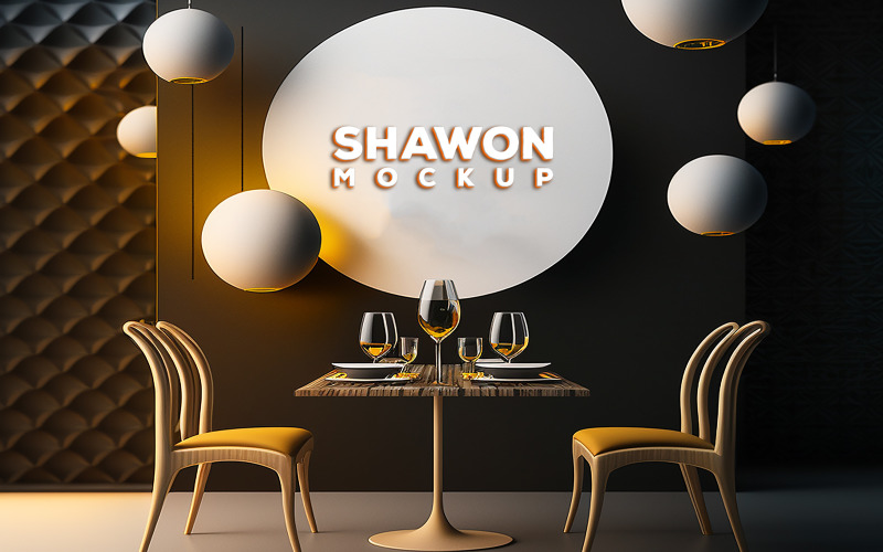 Maqueta de luz de neón | Restaurante Sing Logo Mockup | Maqueta de Shawon | Sombra de luz de neón.