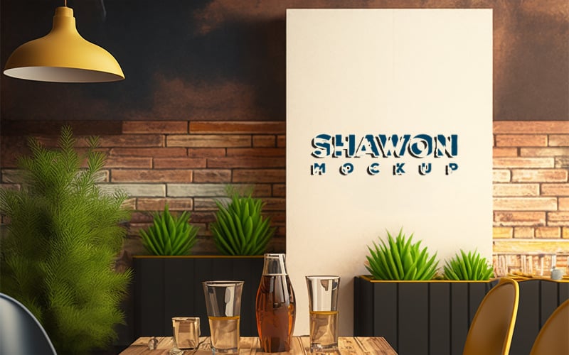 Modelo de logotipo | Maquete de Shawon | Cante modelo de logotipo | Fundo da parede de tijolo.